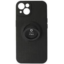 Чехол накладка iFace для APPLE iPhone 13 (6.1), силикон, защита камеры, металл, кольцо держатель, цвет черный