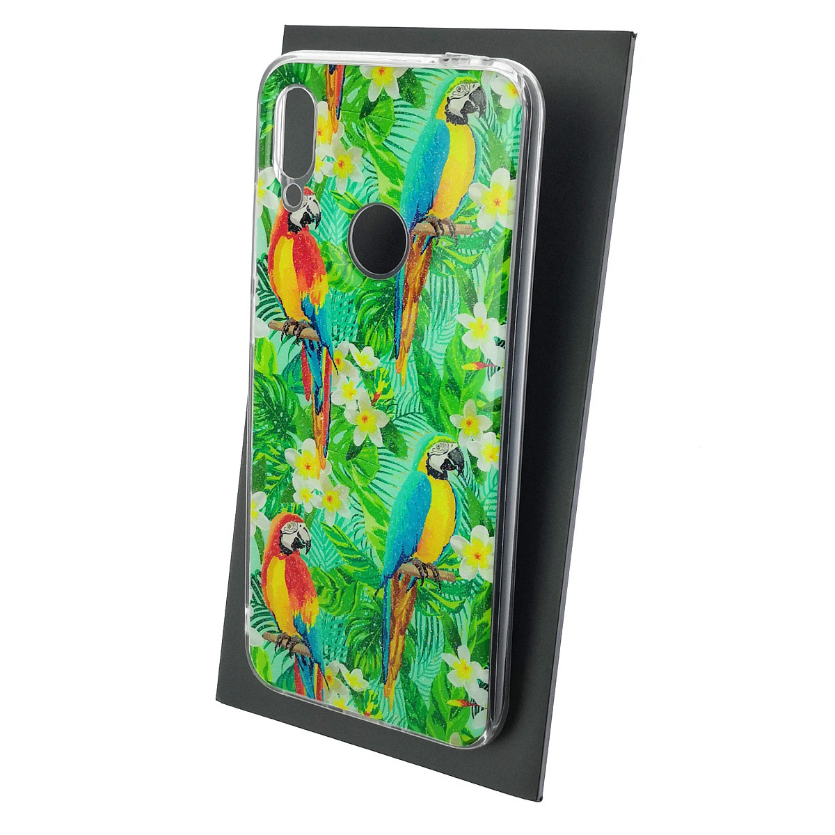 Чехол накладка для XIAOMI Redmi Note 7, Note 7 Pro, силикон, блестки, глянцевый, рисунок Попугаи цветы