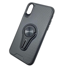 Чехол накладка для APPLE iPhone X, XS, силикон, кольцо держатель, цвет черный.
