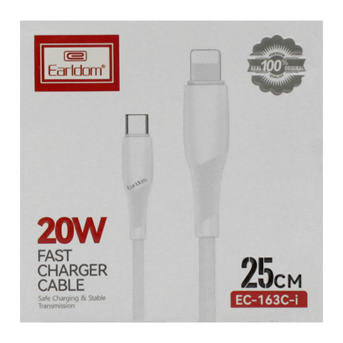 Кабель EARLDOM EC-161C-I USB Type C на Lightning 8 pin, длина 25 cм, 20W, цвет белый