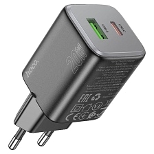 СЗУ (Сетевое зарядное устройство) HOCO N41 Almighty, 20W, 1 USB, 1 USB Type C, PD, QC3.0, цвет черный