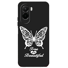 Чехол накладка для XIAOMI POCO M7, защита камеры, силикон, цвет черный, рисунок бабочка