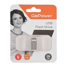 Флешка USB 2.0 16GB GOPOWER MINI, цвет серебристый