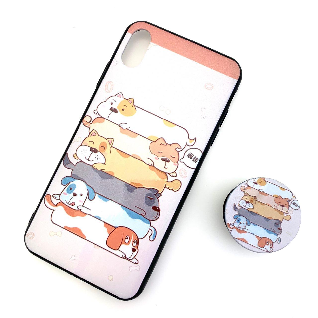 Чехол накладка для APPLE iPhone XS MAX, силикон, с поп сокетом, рисунок Собаки.