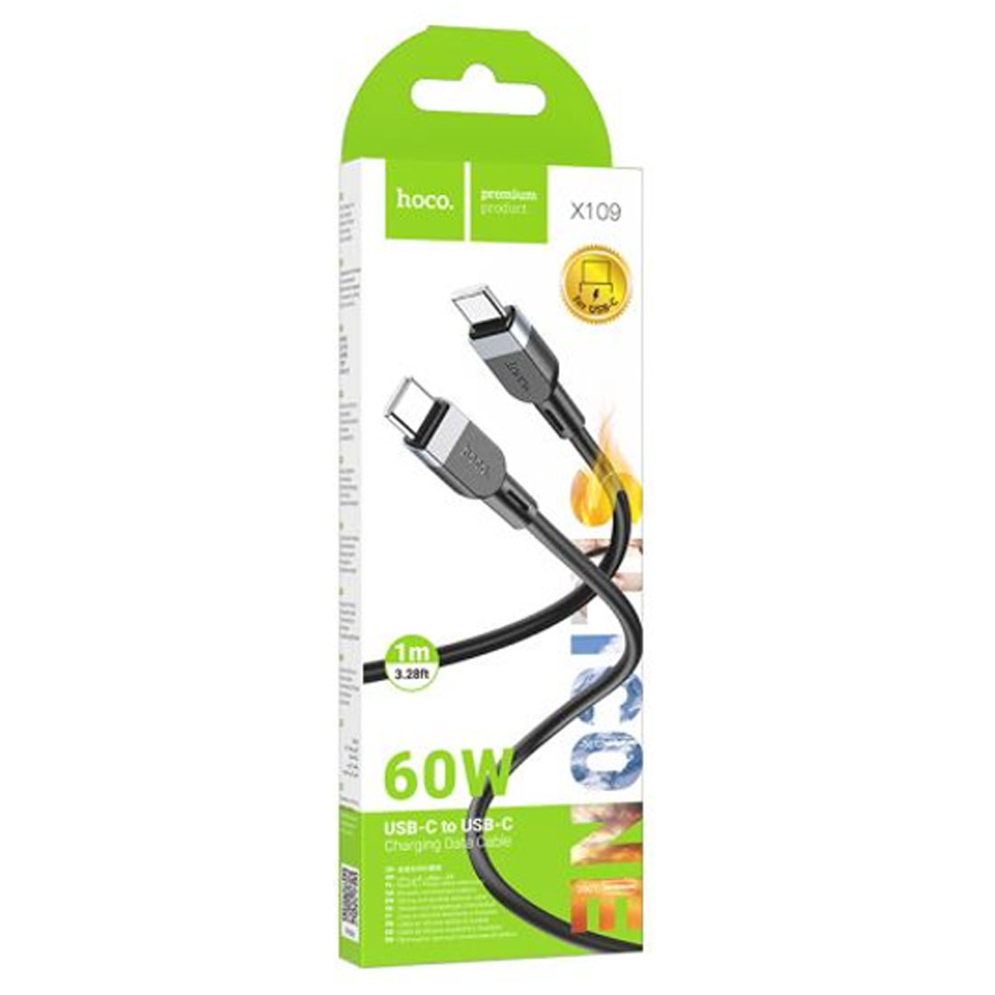Кабель HOCO X109 Energy USB Type C на USB Type C, 60W, длина 1 метр, цвет черный