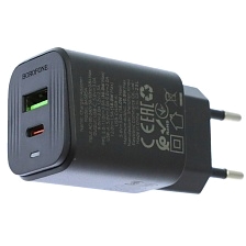 СЗУ (Сетевое зарядное устройство) BOROFONE BAS85A Star, 1 USB Type C, 1 USB A, PD30W, QC3.0, цвет черный