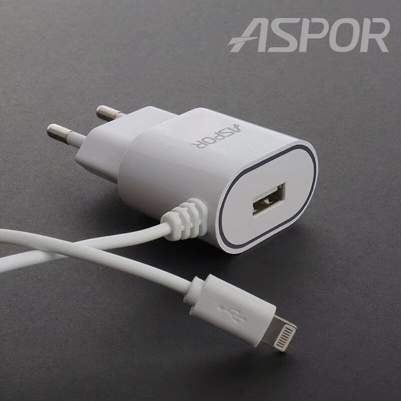 СЗУ (сетевое зарядное устройство) ASPOR A802P, с кабелем Lightning 8 pin, 2.4A, цвет белый | ВСЁ ПО 100 СЗУ (сетевое зарядное устройство) ASPOR A802P, с кабелем Lightning 8 pin, 2.4A, цвет белый | ВСЁ ПО 100