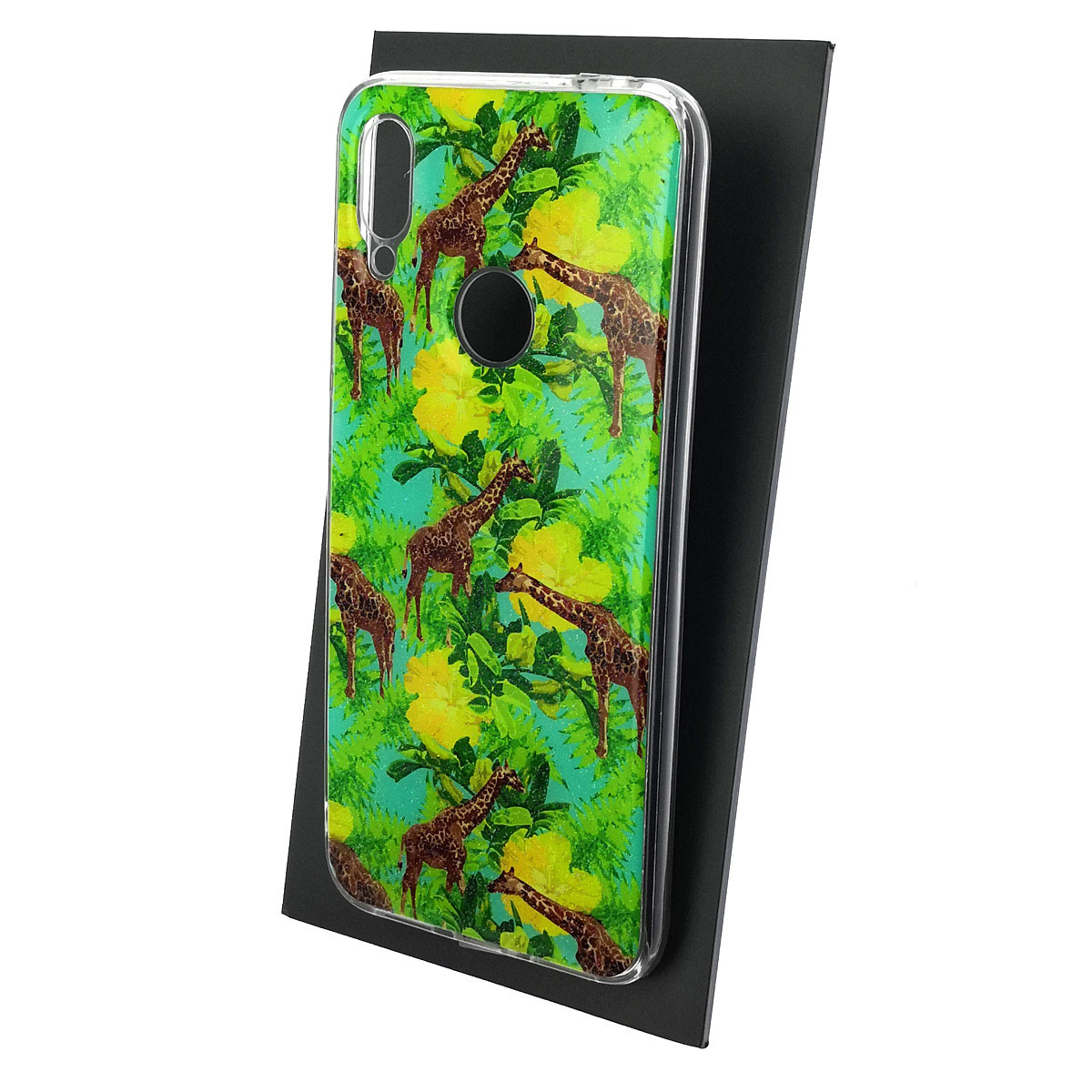 Чехол накладка для XIAOMI Redmi Note 7, Note 7 Pro, силикон, блестки, глянцевый, рисунок Жирафы цветы