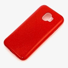 Чехол накладка Shine для SAMSUNG Galaxy J2 2018 (SM-J250), силикон, блестки, цвет красный.