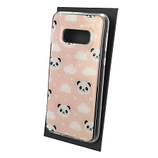 Чехол накладка для SAMSUNG Galaxy S10e (SM-G970), силикон, глянцевый, блестки, рисунок Панды облака