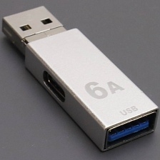 Адаптер переходник OTG GP-124, USB-Type-C 6A, быстрая зарядка (Quick Charge/PD), цвет серебристый