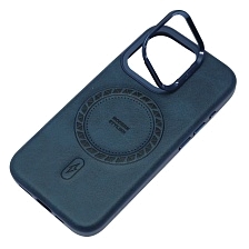 Чехол накладка Modern Stylish с поддержкой MagSafe для APPLE iPhone 15 Pro, защита камеры, подставка, экокожа, бархат, цвет темно синий