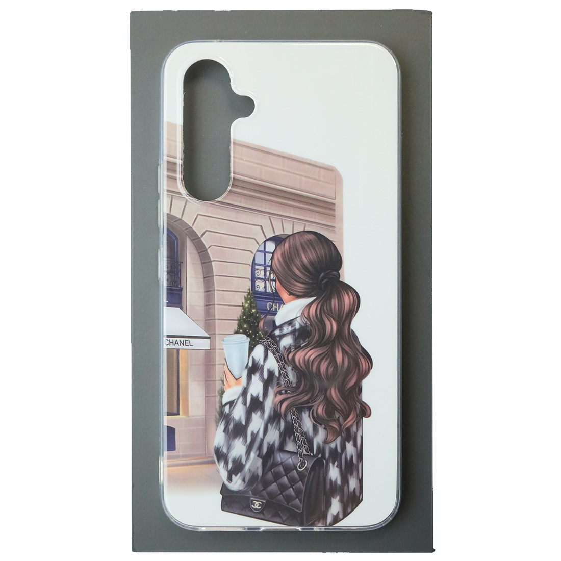 Чехол накладка для SAMSUNG Galaxy A54 5G, силикон, глянцевый, рисунок Девушка с сумкой CHANEL