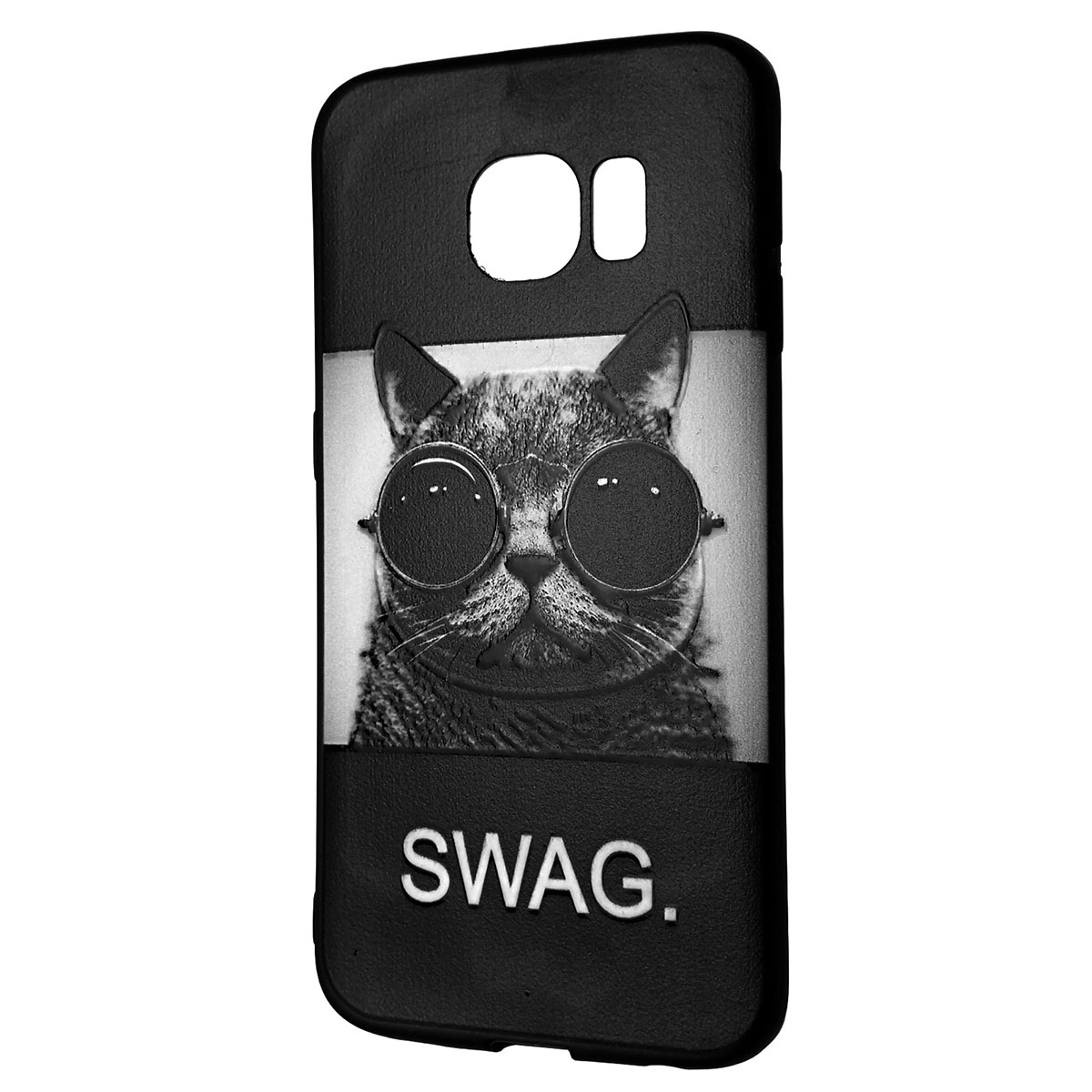 Чехол накладка для SAMSUNG Galaxy S6 EDGE (SM-G925), cиликон, рисунок Кот в  очках SWAG.