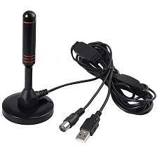 Активная комнатная антенна Eplutus ATN-09 для DVB-T2, внешний усилитель, длина кабеля 3 метра, цвет черный