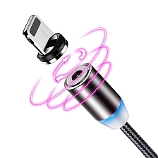 USB кабель магнитный 360 "Magnetic Cable" APPLE Lightning 8 pin, длина 1 метр, тканевая оплетка, цвет черный | Последняя цена