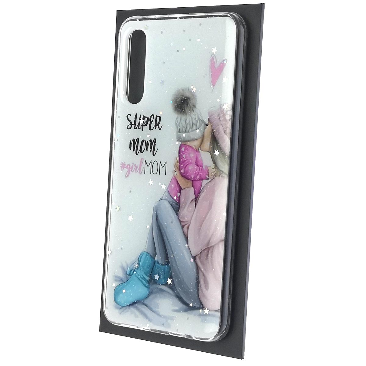 Чехол накладка Vinil для SAMSUNG Galaxy A50 (SM-A505), A30s (SM-A307), A50s (SM-A507), силикон, блестки, глянцевый, рисунок Super mom girl MOM