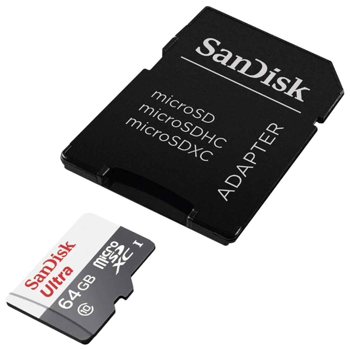 Карта памяти MicroSDXC 64GB  SanDisk Class 10 Ultra Light UHS-I (100 Mb/s), SD адаптер, цвет черно серый