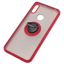 Чехол накладка для HUAWEI Honor 8A, Y6 2019, силикон, пластик, кольцо держатель, цвет окантовки красный