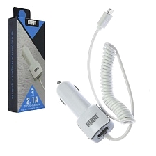 АЗУ (автомобильное зарядное устройство) MRM MR-86, 5V-1A, порт USB, с витым кабелем Micro-USB, цвет белый.