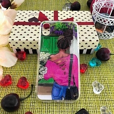 Чехол накладка для APPLE iPhone X, XS силикон, рисунок девушка с цветами со спины.