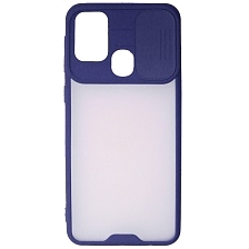 Чехол накладка LIFE TIME для SAMSUNG Galaxy M31 (SM-M315), силикон, пластик, матовый, со шторкой для защиты задней камеры, цвет окантовки темно синий
