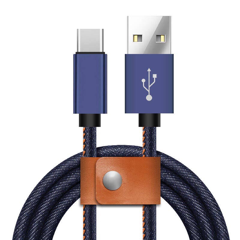 Кабель USB Jeans Type-C в тканевой оплетке, длина 1 метр, цвет джинсовый