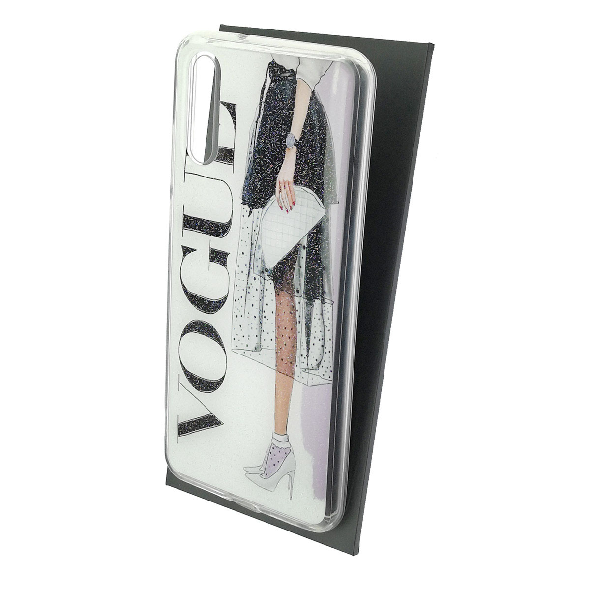 Чехол накладка для HUAWEI P20, силикон, блестки, глянцевый, рисунок Туфли клатч Vogue