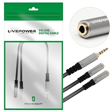 Кабель переходник аудио Live Power H231 Jack 3.5 (M) 4 pin - 2 Jack 3.5 (F), длина 30 см, цвет черный