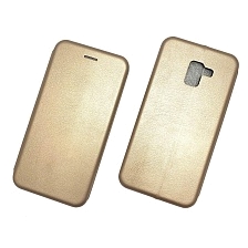 Чехол книжка для SAMSUNG Galaxy A8 Plus (SM-A730), экокожа, визитница, цвет золотистый.