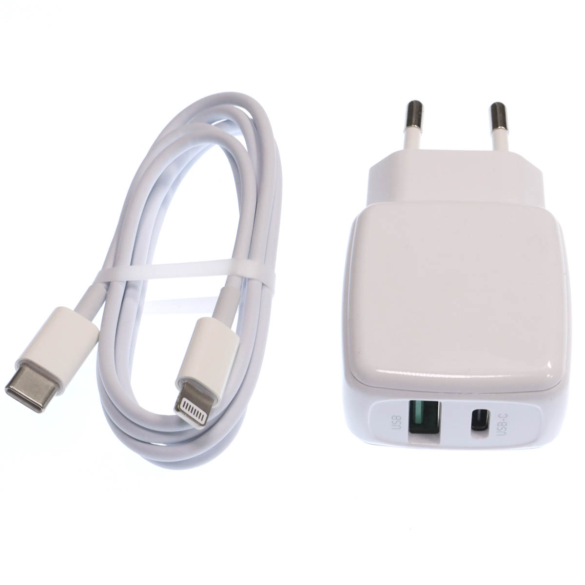 СЗУ (Сетевое зарядное устройство) EARLDOM ES-EU21C-i с кабелем USB Type C на Lightning 8 pin, 20W, 1 USB Type C, 1 USB, длина 1 метр, цвет белый