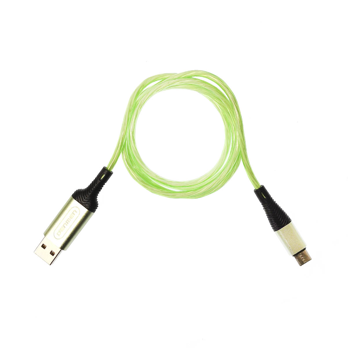 Кабель DENMEN D25T USB Type C, LED подсветка, 2.4A, длина 1 метр, цвет светло зеленый Кабель DENMEN D25T USB Type C, LED подсветка, 2.4A, длина 1 метр, цвет светло зеленый