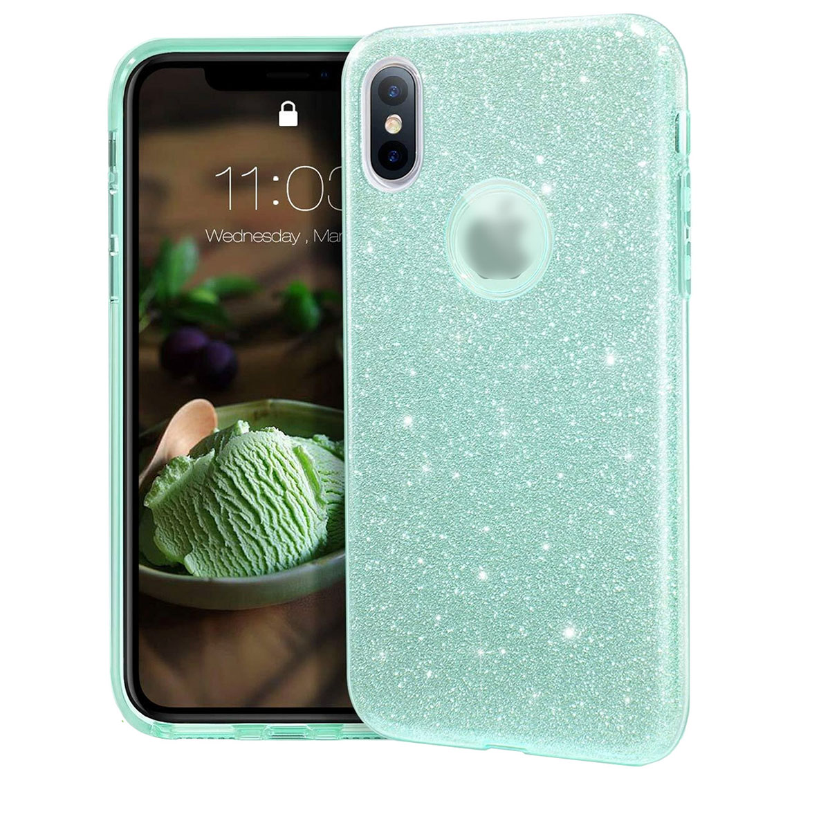 Чехол накладка Shine для APPLE iPhone XS MAX, силикон, блестки, цвет зеленый