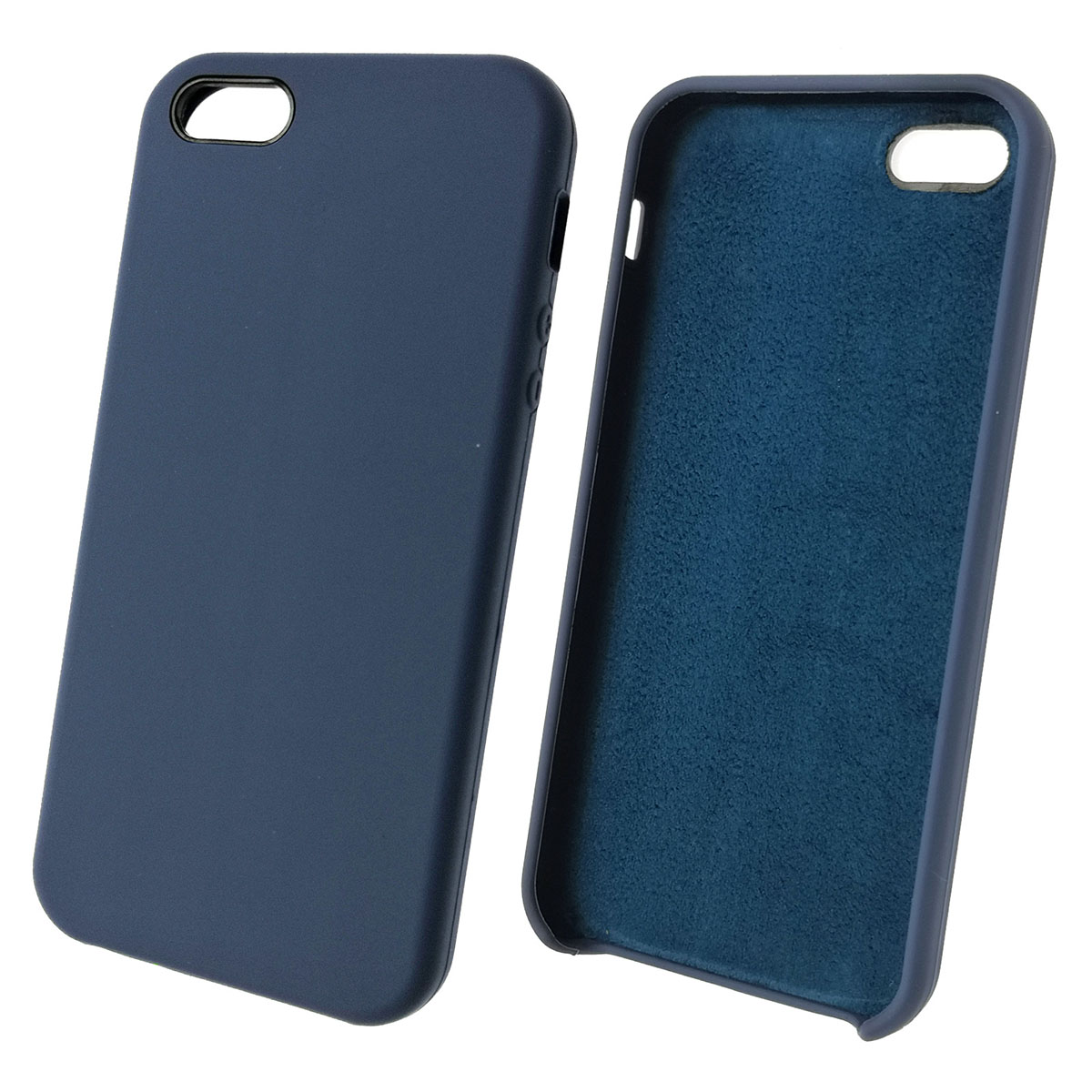 Чехол накладка Silicon Case для APPLE iPhone 5, 5S, SE, силикон, бархат, цвет синий кобальт