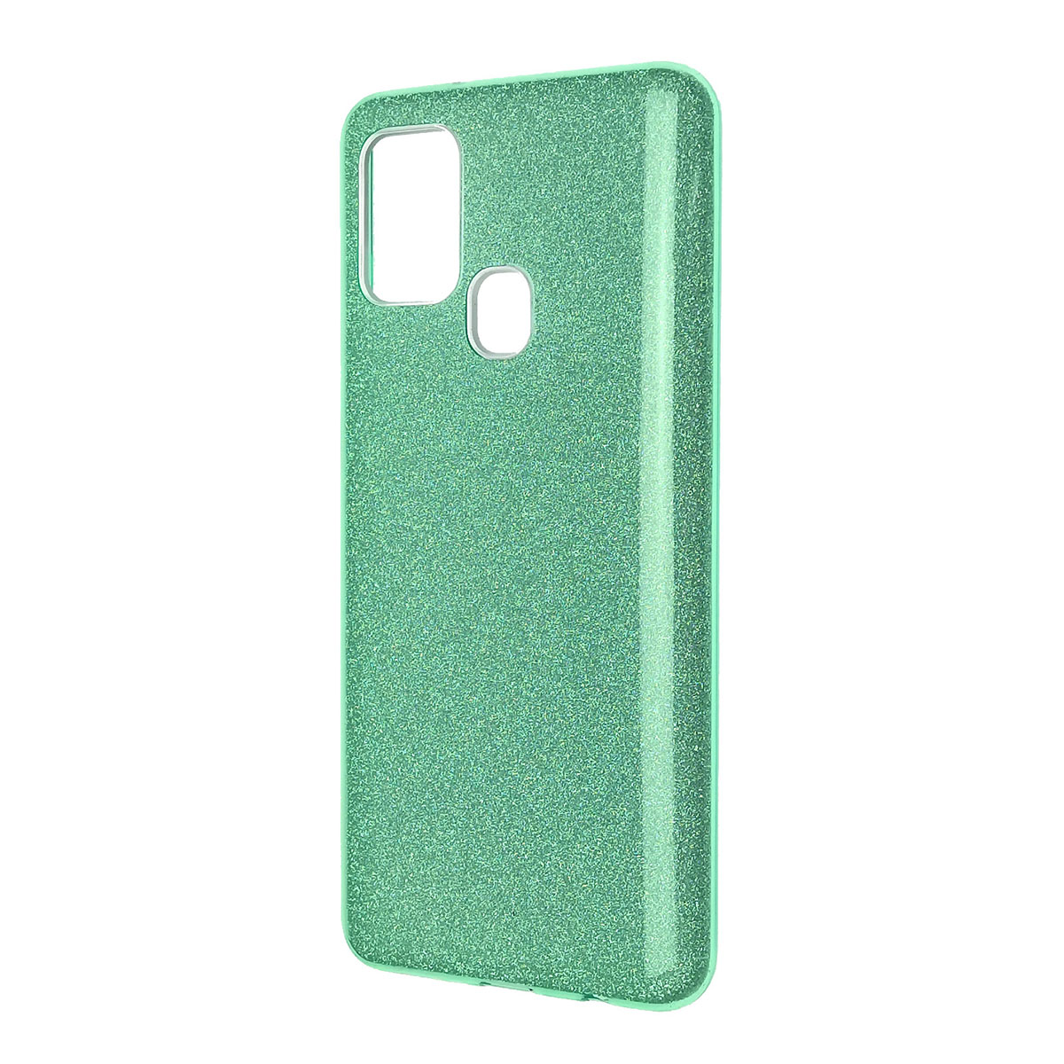 Чехол накладка Shine для SAMSUNG Galaxy A21S (SM-A217), силикон, блестки, цвет зеленый.
