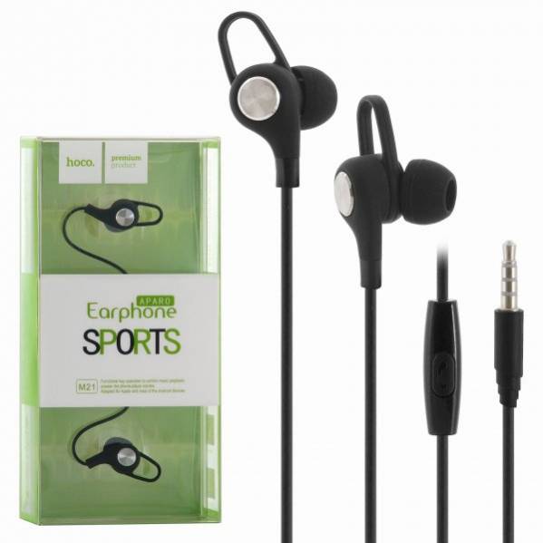 Гарнитура (наушники с микрофоном) проводная, HOCO M21 Aparo Sporting Earphone With Mic, цвет черный.