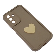 Чехол накладка для SAMSUNG Galaxy A26, силикон, 3D сердце, защита камеры, бортики, цвет коричневый
