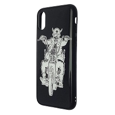Чехол накладка для APPLE iPhone X, iPhone XS, силикон, глянцевый, рисунок Белый череп на мотоцикле