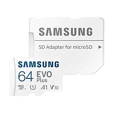 Карта памяти MicroSDXC 64GB SAMSUNG EVO Plus Class 10 U1, 160 Mb/s, с адаптером