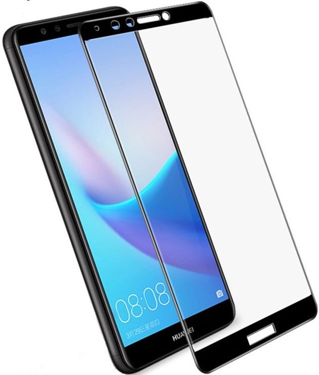 Защитное стекло 5D/проклейка-на полный экран, упак-картон/ для Huawei Y9 PRO (2018) черный.