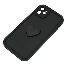 Чехол накладка для APPLE iPhone 11, силикон, 3D сердце, защита камеры, бортики, цвет черный