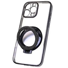 Чехол накладка для APPLE iPhone 16 Pro Max, силикон, защита камеры, кольцо держатель, прозрачный, цвет окантовки черный