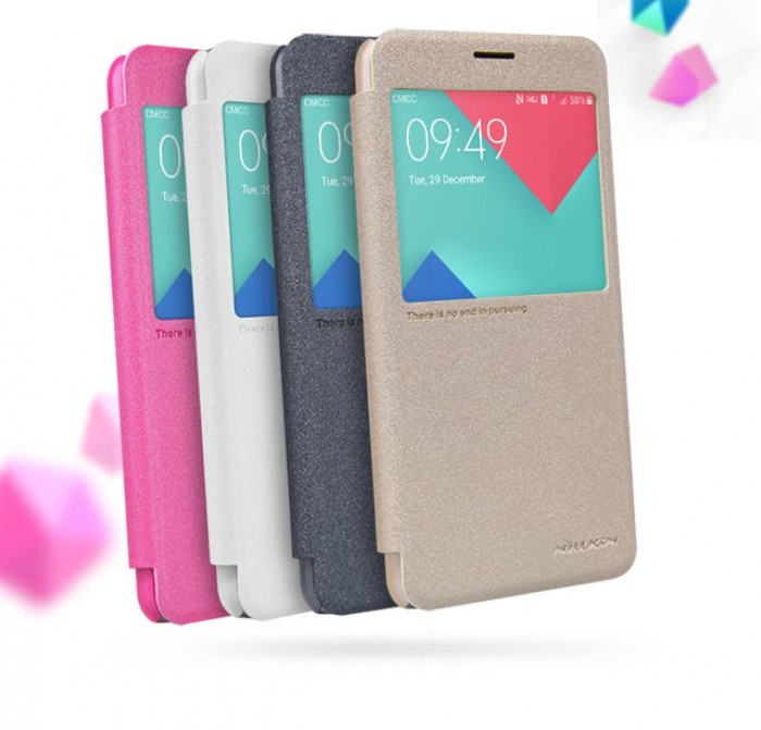 Чехол-книга Nillkin (SPARKLE) для SAMSUNG Galaxy A7 2016/A710F /с окном/ золотой.