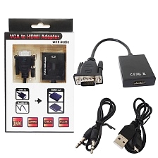 Адаптер, переходник VGA на HDMI, 1080P, длина 20 см, цвет черный