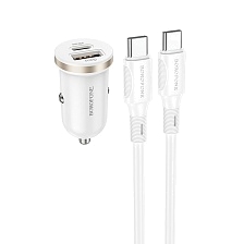 АЗУ (Автомобильное зарядное устройство) BOROFONE BZ22 Scenery с кабелем USB Type C на USB Type C, PD30W, QC3.0 18W, 1 USB Type C, 1 USB, длина 1 метр, цвет белый