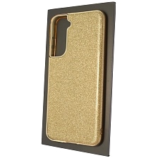 Чехол накладка SHINE для SAMSUNG Galaxy S21 FE, силикон, блестки, цвет золотистый