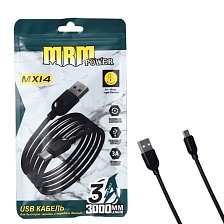 Кабель MRM MX14 Micro USB, 3A, длина 3 метра, цвет черный Кабель MRM MX14 Micro USB, 3A, длина 3 метра, цвет черный