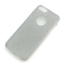 Чехол накладка Shine для APPLE iPhone 5G, 5S, SE, силикон, блестки, цвет серебристый