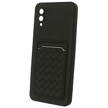 Чехол накладка CARD CASE для SAMSUNG Galaxy A02 (SM-A022), силикон, отдел для карт, цвет черный
