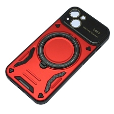 Чехол накладка Security Case с поддержкой MagSafe для APPLE iPhone 13, силикон, защита камеры, подставка, цвет красный